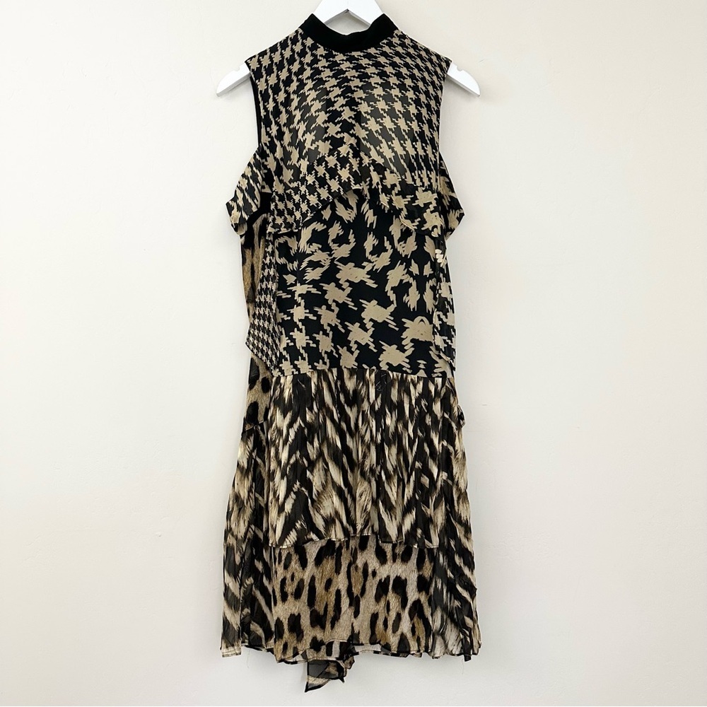 Just Cavalli Leopard Houndstooth Pattern Print Cut Out Dress